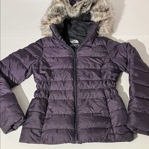 The North Face 550 Goose Down Womens Winter Coat Jacket XS Faux Fur Hooded prpl